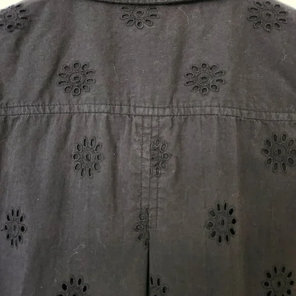 Vineyard Vines Black Sleeveless Eyelet Cotton Shirt Dress Feminine Preppy Cute - Picture 4 of 11